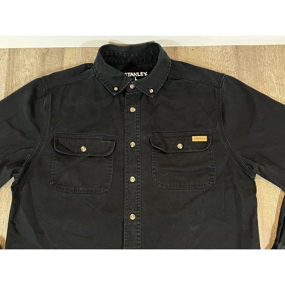 Stanley Men's Size Large Thick Cotton Black Work Shirt Long Sleeve Button Down
